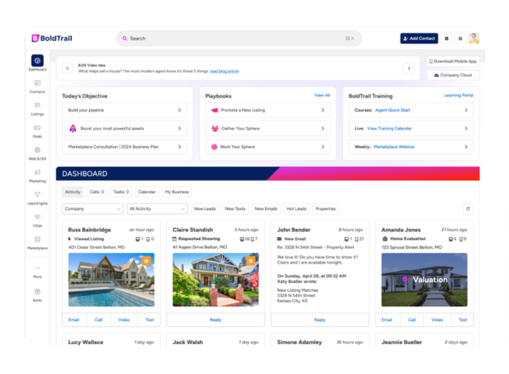 BoldTrail dashboard with marketing playbooks