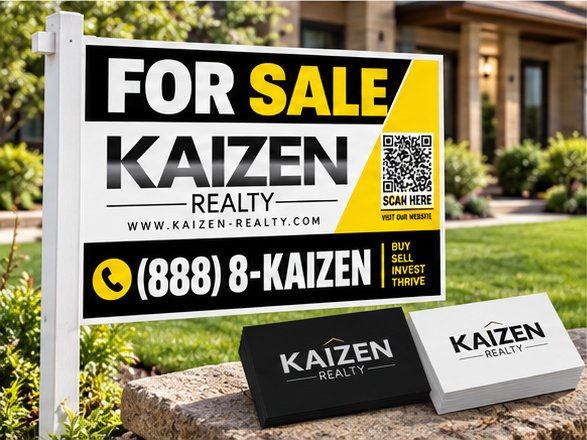 KAIZEN Realty yard sign and business cards